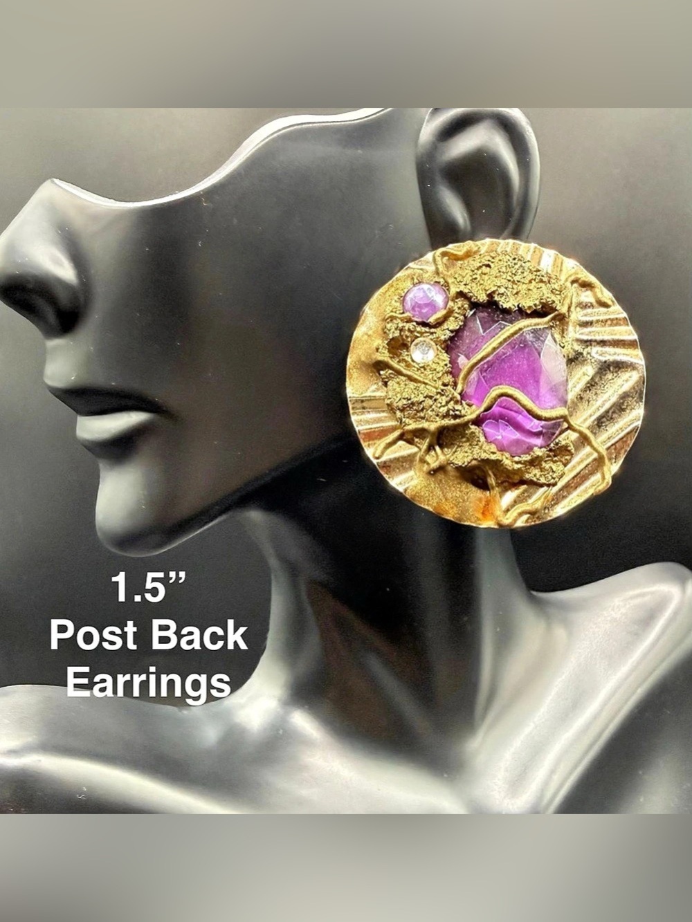Gold & Purple Post-Back Earrings